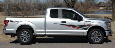 spiky decal evoking the feeling of speed on a ford f150