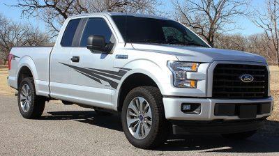 spiky decal evoking the feeling of speed on a ford f150