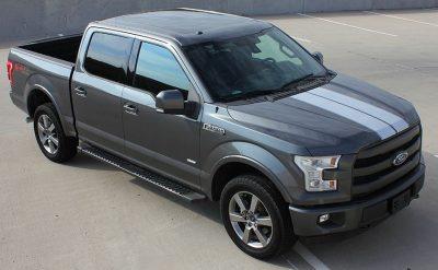 thick double stripes decal on hood of truck