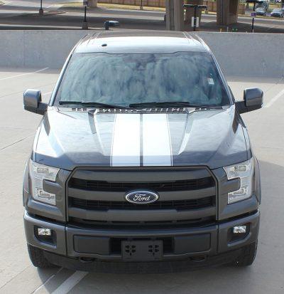 thick double stripes decal on hood of truck