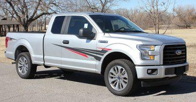 spiky decal evoking the feeling of speed on a ford f150