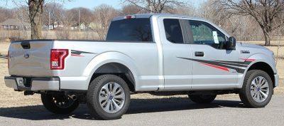 spiky decal evoking the feeling of speed on a ford f150