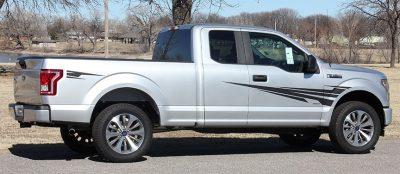 spiky decal evoking the feeling of speed on a ford f150