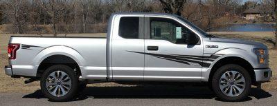 spiky decal evoking the feeling of speed on a ford f150