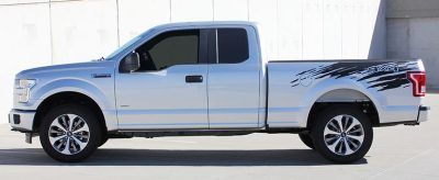 rugged patch decal on a gray truck