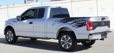 rugged patch decal on a gray truck