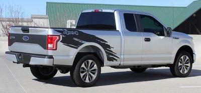 rugged patch decal on a gray truck