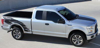 rugged patch decal on a gray truck